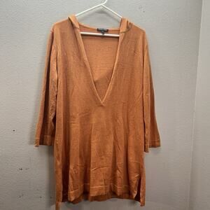 EILEEN FISHER Pop‎ Over Hoodie Women's Sz M Organic Cotton/Cashmere Lightweight